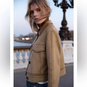 ZARA BRAIDED DETAIL FAUX SUEDE JACKET